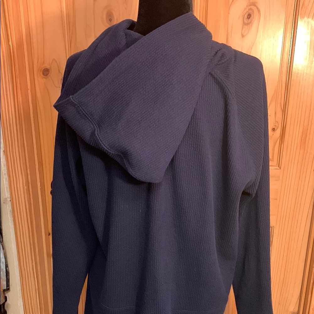 Coldwater Creek Cozy Navy Hooded Cardigan with Button Accents - Picture 5 of 7